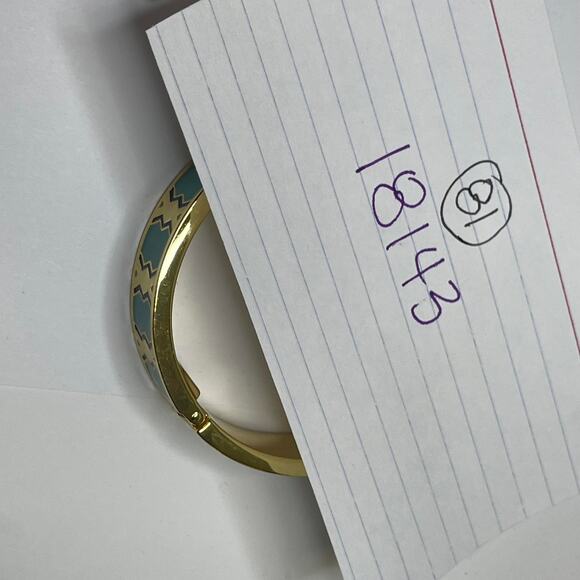 Talbots bangle bracelet gold tone with turquoise green blue teal enamel classic - Picture 16 of 16